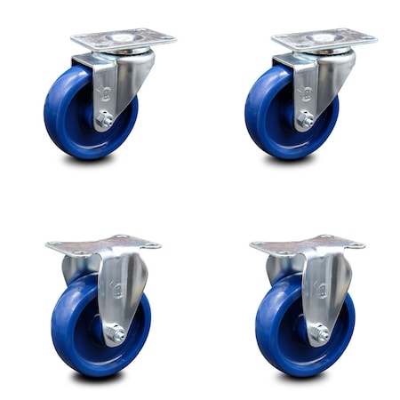 4 Inch Solid Polyurethane Wheel Swivel Top Plate Caster Set With 2 Rigid SCC